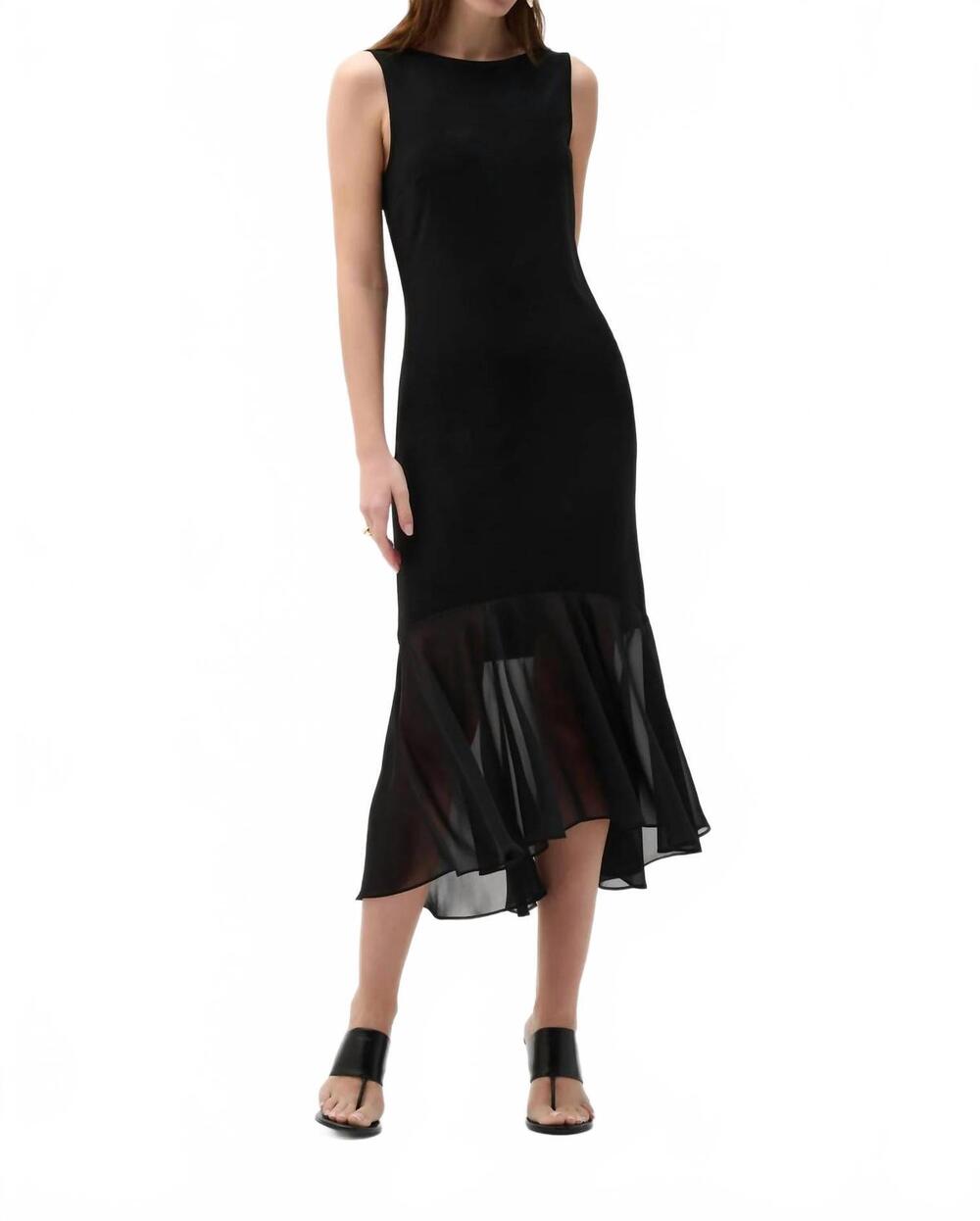 NEW JOSEPH RIBKOFF chiffon flounce hem midi dress in black